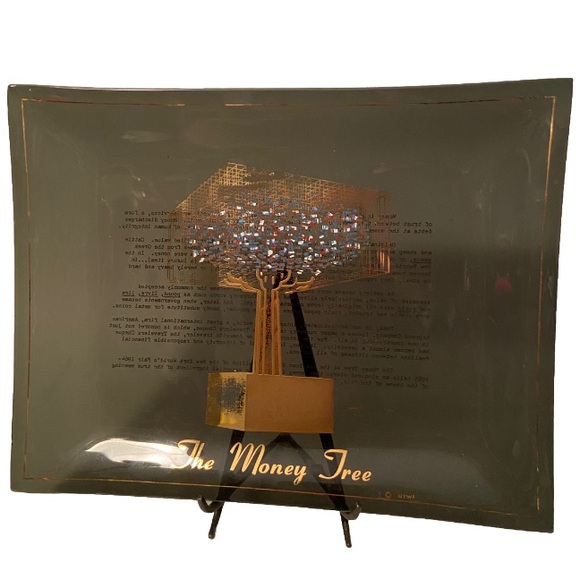 1964-65 Vtg New York Worlds Fair American Express Money Tree Glass Tray Souvenir - Picture 1 of 4